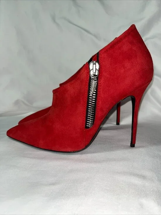 Giuseppe Zanotti Red Suede Leather High Heel Shoes Ankle Booties - Picture 3 of 8
